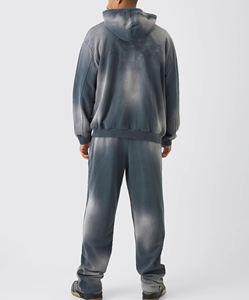 Ensemble de sweat-shirt d'hiver imprimé délavé à l'acide personnalisé pour hommes, pantalon de survêtement évasé brodé, survêtement vintage streetwear, coton léger - Product Image 6