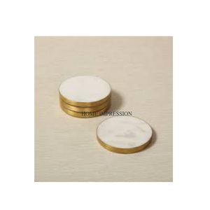 Attractive Designing Handmade Marble Coaters Prime Quality Round Shape Metal Border Solid Marble Table Decor Coaters From Indian - Product Image 1