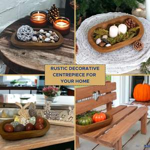 Bols décoratifs pour la décoration intérieure 10x5.7x2.8 pouces en bois pour petit bol à pâte coeur de soupe - Product Image 5