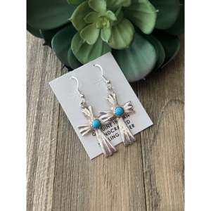 18k Gold Plated Navajo Sterling Silver Dangle Cross Earrings with <b>Shell</b> - Product Image 3