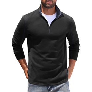 Wholesale <b>Men's</b> Athletic Workout Casual Sweatshirts High Quality <b>Quarter</b> <b>Zip</b> Long Sleeve Stand Collar Pullover Sweatshirts - Product Image 2