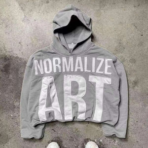 100% coton personnalisé en détresse lavage à l'acide sweat à capuche zippé pour hommes automne Vintage recadrée ourlet brut broderie Patch à capuche - Product Image 3