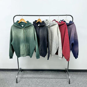 Pull en polaire zippé surdimensionné et lourd personnalisé pour hommes Sweat-shirt à capuche Streetwear avec poche délavée à l'acide au design vintage - Product Image 2