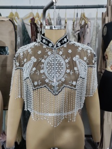 Handmade Vintage Flapper Party Shawl Wraps with Sequin Beaded <b>Bolero</b> Embroidery Cape for Evening Bridal Cover Ups <b>Fur</b> Shawls - Product Image 5