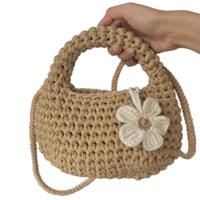 Sac fourre-tout tendance en rotin tressé à la main pour femme, motif uni, ouvert, en laine crochetée, idéal pour l'été, fabriqué au Vietnam