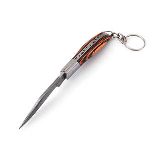 Llaveros de cuchillo de bolsillo plegable de acero de Damasco multifunción mango de madera pakka con llaveros de cuchillos de trabajo hechos a mano - Product Image 2