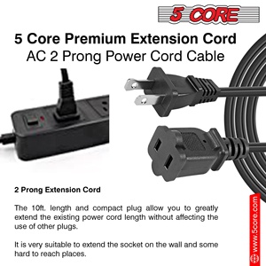 Cable de Alimentación CA de 5 Núcleos, 15 Pies, Polarizado Macho a Hembra de 2 Puntas, Cable de Extensión 16AWG 125V - Product Image 3