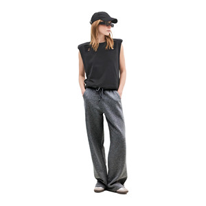 Pantalon décontracté pour femme, taille haute, jambes larges, élégant, confortable, respirant, tissé, 100% coton, longueur mi-longue, coupe régulière - Product Image 2