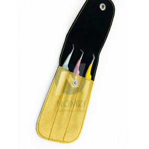 Juego de 3 pinzas de extensión de pestañas de acero inoxidable con agarre de diamante de color personalizado con punta puntiaguda y estuche - Product Image 6