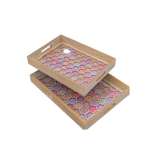 Plateau de service rectangulaire en bois brun de qualité supérieure, classique, écologique, pour hôtel, restaurant, vaisselle, présentation de nourriture et de desserts - Product Image 3