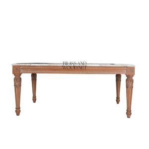 Mesa de Centro Rectangular de Lujo con Tapa de Mármol Claro de Primera Calidad y Patas de Madera Talladas a Mano para una Decoración Clásica de Sala de Estar - Product Image 1