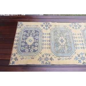 Alfombra Vintage de 2.7x8.5 pies (81x259 cm), Alfombra Turca Azul del Suroeste - Product Image 4