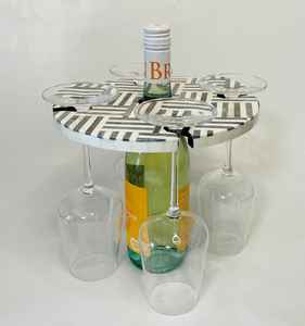 Antique MDF Mother of Pearl Resin <b>Wine</b> Caddy Four-Glass Tabletop Kitchen Home Storage Beverage Accessory OEM ODM Design Options - Product Image 3