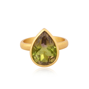 Bio Paon Quartz Bague en pierres précieuses Plaqué or jaune Bague de mode Anneaux en laiton en gros Fournisseur Fabricant de bijoux - Product Image 3