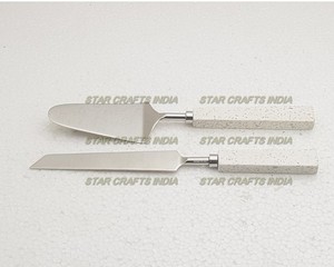 Lames en acier inoxydable et manche circulaire en bois et résine avec ensemble de couteaux à gâteau du désert de haute qualité outils de cuisine - Product Image 4