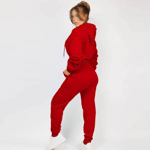 2024 hiver survêtement haute qualité survêtement pull court à capuche femmes survêtement ensembles couleur unie 100% coton polaire personnalisé - Product Image 5