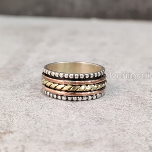 Bague de yoga multi-tons en argent sterling 925 Bague de pouce pour femme Fidget Handmade Jewelry Fine Anxiety Mens Spinner Ring - Product Image 2