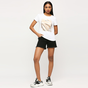 T-shirt à col rond pour femme en mélange lin-coton, tissu respirant, manches courtes, vêtements décontractés, fournisseur d'exportation - Product Image 6