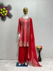 Diseñador puro GEORGETTE Alia corte bordado Sikvans trabajo indio paquistaní ropa Fancy Duppata Ready-Made Salwar Kurtis Set - Product Image 2