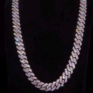 Chaîne cubaine en argent sterling 925 à double tonalité de 15 mm, pierres en moissanite VVS, passe le testeur de diamants, sertie à griffes, collier unisexe tendance - Product Image 1