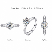 Bague de fiançailles et de mariage en moissanite 1 carat, couleur D, pureté VVS, monture six griffes, coupe 3EX, en argent S925, pour femme