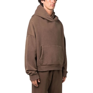 Sweat à capuche personnalisé pour hommes motif solide vintage 100% coton 500 g/m² lavé à l'acide avec logo imprimé à l'ourlet court pour l'automne - Product Image 2