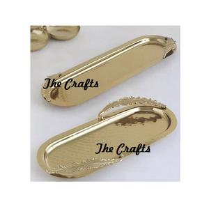 Plateau à café de thé de collations de fruits de conception admirable avec des poignées en forme de feuille plateau de service de Hotelware de couleur d'or en métal - Product Image 4