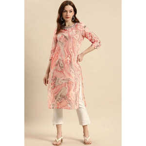 Kurta de Algodón Recta con Estampado de Melocotones para Mujer, Talla XS, Transpirable, Estilo Chino, para Oficina, Festivales, Hasta la Rodilla, para el Día del Club - Product Image 1