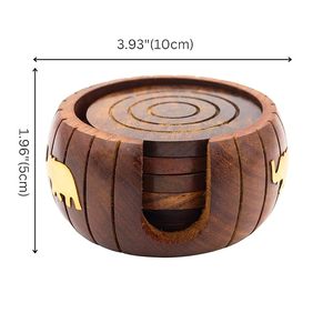 Handmade Designer Wood <b>Coasters</b> <b>Set</b> Round Pattern Pad Stylish Unique Home Decor Serving Table Drink Gift Pack of 6 on Sale - Product Image 4