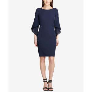 Abito tubino da donna DKNY blu navy in spandex, comodo, con maniche a campana plissettate e stampa, per l'ufficio, taglia 16 - Product Image 1