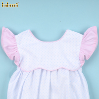 OEM ODM Vente en gros Combinaison sans manches à smocks faits main pour bébés filles, motif pois rose, certifiée OEKO-TEX, 100% coton