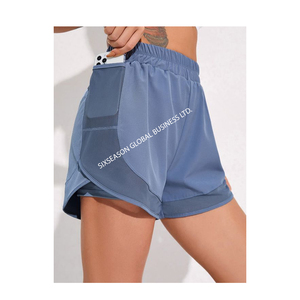 Pantalones cortos de gimnasio de lana de algodón 100% con logotipo personalizado para mujer, pantalones cortos de Yoga de talla grande con cordón de Bangladesh - Product Image 1