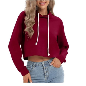 Venta al por mayor de ropa informal Vintage hombro gota mujeres Crop Hoodie / Casual moda en blanco pulóver mujeres sudaderas con capucha - Product Image 1