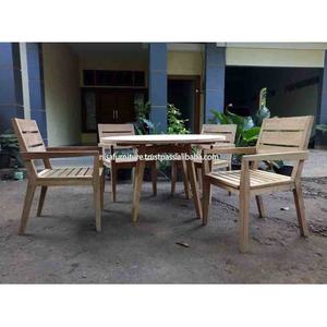 Ensemble de table ronde moderne en bois de teck pour jardin, patio, salle à manger en plein air, pour hôtel, appartement, villa, design moderne, fabrication en Indonésie - Product Image 3