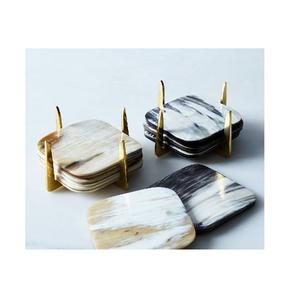 Vente en gros de sous-verres en os exclusifs de style classique en résine et corne, tapis et tampons de forme carrée à bord rond pour étui à tasses à café et à thé - Product Image 1