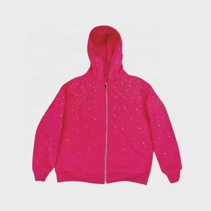 Sudadera con Capucha de Moda Urbana con Pedrería, Hombros Caídos, Forro Polar Grueso de Algodón para Hombre - Product Image 2