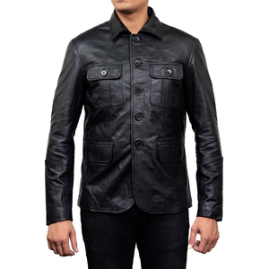 Veste en cuir pour homme de haute qualité en gros, style motard décontracté d'hiver, veste en cuir véritable avec fermeture éclair et plusieurs poches - Product Image 3