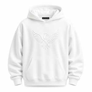 เสื้อฮู้ดโอเวอร์ไซส์สีขาว ปักโลโก้ ผ้าหนานุ่ม ซักแล้ว ทรงสตรีทแวร์สำหรับผู้ชาย - Product Image 1