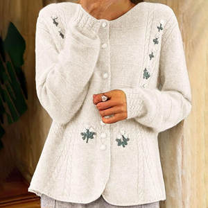 Suéter Elegante para Mujer con Bordado, Botones en la Parte Delantera, Informal, Cálido, Estilo Urbano - Product Image 3