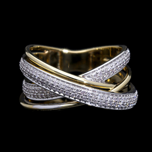 แหวนเพชรทรงคริสครอสประดับเพชรธรรมชาติสีทอง14K งดงามหรูหราทันสมัยเป็นประกาย - Product Image 2