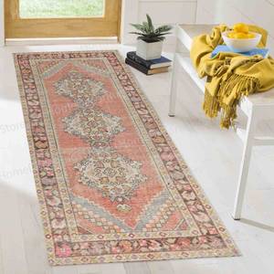 Tapis imprimé : Tapis géométrique vintage de style turc, Tapis en velours de luxe - Product Image 1