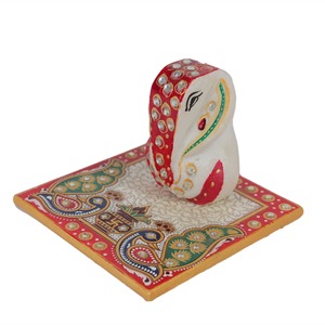 Premium Polished White Marble 3.5 Inch Handcrafted Religious Lord Ganesha Embossing Work Home Temple Decor - Product Image 3