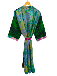 Robe indienne Floral soie Sari Kimono Vintage Sari Robe douce plage Robe de soirée indien fait à la main Kimono en soie - Product Image 3