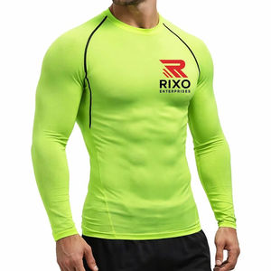 Camiseta Deportiva de Compresión para Hombre, de Alta Calidad, Personalizable, de Secado Rápido, Transpirable, Manga Larga, Cuello Redondo, Spandex/Algodón, para Gimnasio - Product Image 1