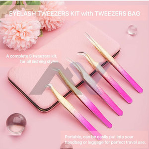 5 PCS Professional Stainless Steel <b>Lash</b> Tweezers Set for Eyelash Extensions Durable Strong Grip Tweezers Customizable Packaging - Product Image 5