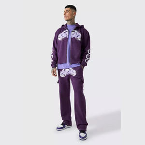 Survêtements 2pcs Jogging Suits Zip Up Screen Heat-Transfer Printing Cotton Tracksuit Cargo Flare Sweatpants And Hoodie Jogger Set - Product Image 1