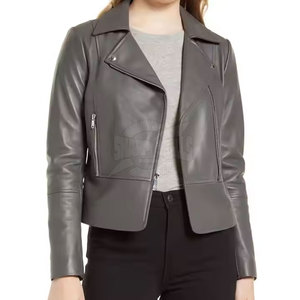 Wholesale Winter Fashion Women Genuine <b>Leather</b> Jacket Knitted Breathable Waterproof <b>High</b> Quality Full Custom Stand Plain Dyed - Product Image 5