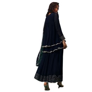 Traje Palazzo bordado azul en Georgette con doble Peplum Top Venta al por mayor Mujeres Ropa étnica OEM Proveedor de fábrica de ropa - Product Image 5