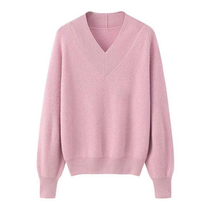 Pull ample à col en V uni pour femmes, tricot doux surdimensionné, pull de haute qualité, vente en gros de pulls pour femmes - Product Image 3