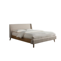 Lit en teck massif de taille Queen, design moderne, avec tissu capitonné classique pour la décoration de chambre à coucher